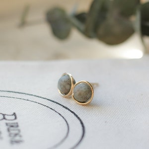 14K Gold Filled Ocean Jasper Stud Earrings: Handmade Minimalist Jewelry