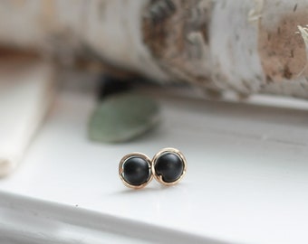 Black Onyx Stud Earrings,  Boucles d'Oreilles, Gold Filled Studs, Matte Black Minimalist Earrings, Contemporary Jewelry Gift for Her