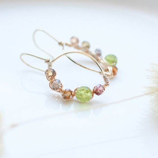 Sapphire and Peridot Earrings, Handmade Gemsone Earrings, Boucles d'Oreilles, Leaf Earrings, Mothers Day Jewelry Gift for Her