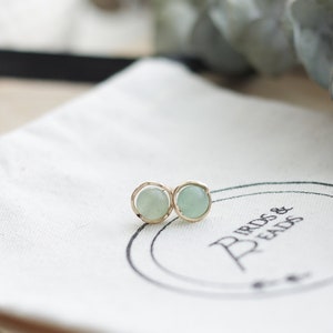 Aventurine Stud Earrings,  Boucles d'Oreilles, Mint Green Gold Filled Studs, Minimalist Earrings, Everyday Stud Earrings, Gift for Her