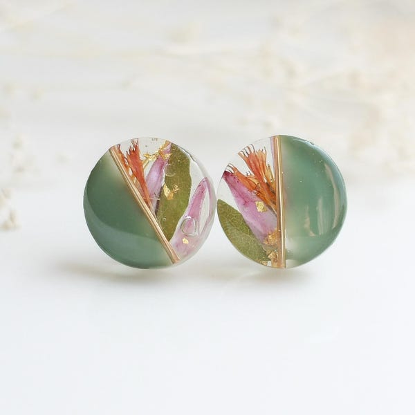 Dried Flower Jewelry, Fall Earrings, Hypoallergenic Earrings Studs, Real Flower Resin Jewelry, Gift for Her
