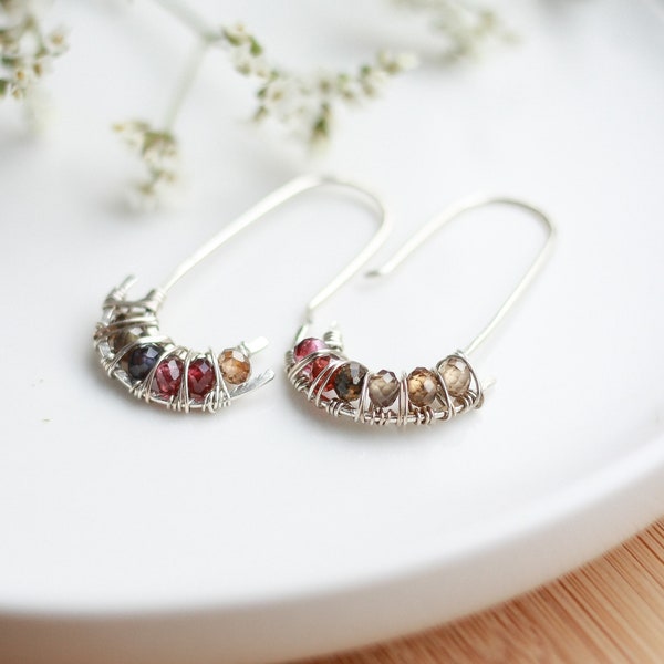 Sapphire Threader Earrings, Modern Silver Earrings, Handmade Gemstone Jewelry, Boucles d'Oreilles, Gift for Her