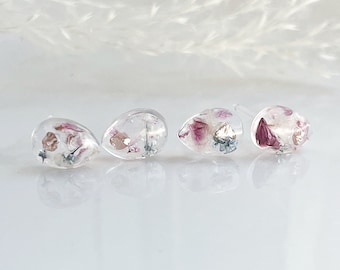 Dried Flower Earrings, Real Flower Studs, Hypoallergenic Earrings for Sensitive  Ears, Plastic Post Earrings, Resin Jewelry 