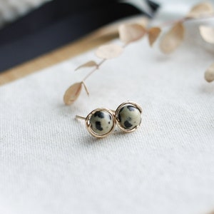 Handmade Dalmatian Jasper Stud Earrings: 14k Gold Filled