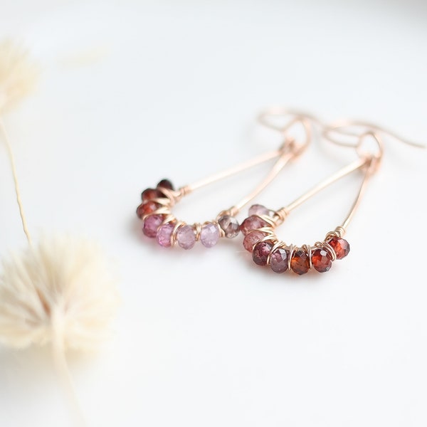 Rose Gold and Sapphire Earrings, Boucles d'Oreilles, Unique Gemstone Earrings, Birthstone Gift for Her