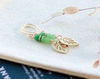 Chrysoprase Dangle Earrings, Luxe Gemstone Earrings, Brass and Gemstone Earrings, Boucles d'Oreilles, Unique Gift for Her, Canadian Shop