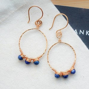 Rustic Bohemian Gemstone Earrings, Boucles d&#39;Oreilles, Unique Brass Hoop Earrings, Statement Earrings, Dangle Earrings, Gift for Her