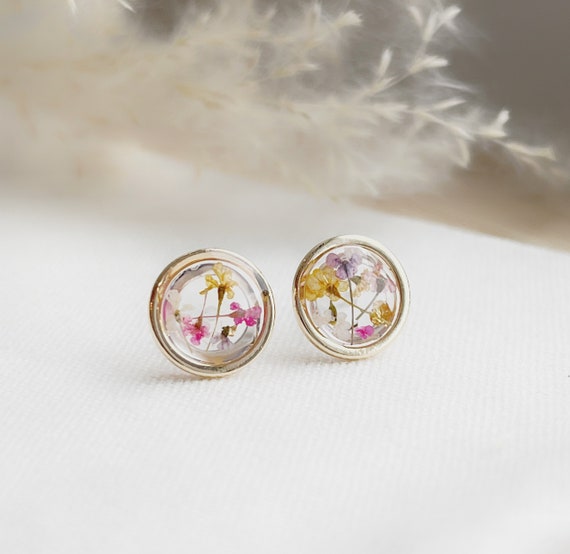 Dried Flower Earrings, Real Flower Studs, Hypoallergenic Earrings for Sensitive  Ears, Plastic Post Earrings, Resin Jewelry 