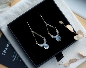 Dainty Moonstone Bridal Earrings, Boucles d'Oreilles, Wedding Jewelry, Unique Handmade Gold Earrings, Christmas Gift for Her