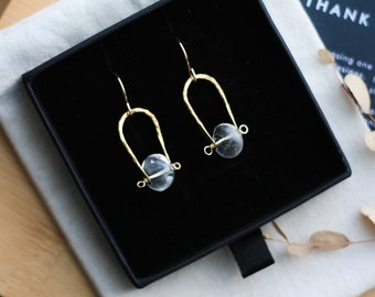 Handmade Quartz and Brass Earrings, Boucles d'Oreilles, Handmade Artisan Earrings, Modern Statement Earrings, Gift for Her