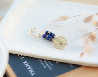 Lapis Lazuli Dangle Earrings, Luxe Gemstone Earrings, Brass and Gemstone Earrings, Boucles d'Oreilles, Unique Gift for Her, Canadian Shop