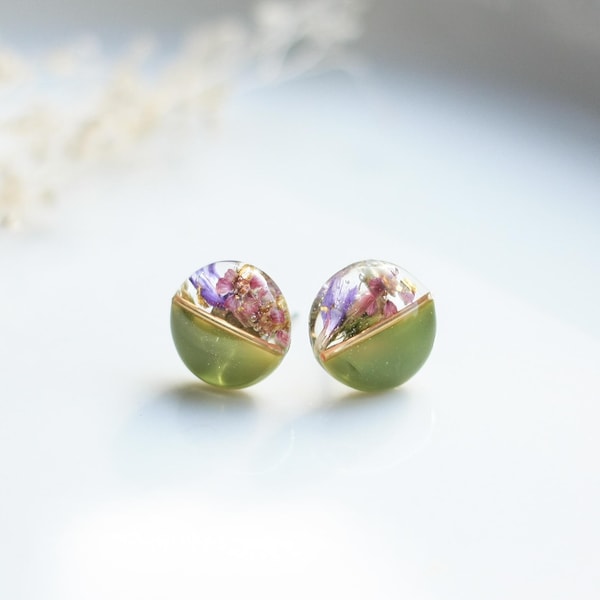 Florale Ohrstecker, moderne gepresste Blumen Ohrringe, Edelstahl Ohrstecker für empfindliche Ohren, Herbst Ohrringe