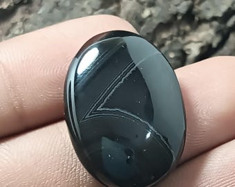 Superb Banded Agate Gemstone, Outstanding Black Banded Agate Cabochon Loose Stone Oval Shape Agate For Jewelry: 25 CTS 27x20x6 MM D#241
