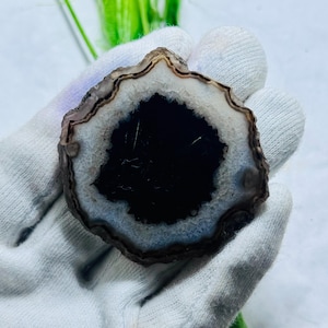 Nicely Black Agate Slice, Polished Agate Slab, Crystal Display Stone, Geode Slice, Wire Wrap Jewelry Making Gift