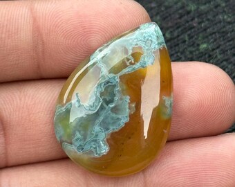 Green Moss Agate Cabochon Natural Loose Gemstone Pear Stone for Wire Wrap Pendant