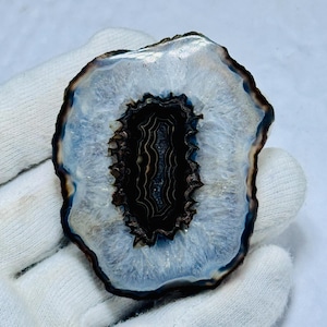 Nicely Black Agate Slice, Polished Agate Slab, Crystal Display Stone, Geode Slice, Wire Wrap Jewelry Making Gift
