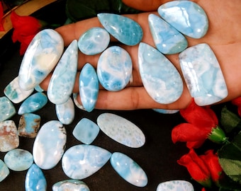 Partij natuurlijke larimar cabochons | Blauwe larimar edelstenen | Dominicaanse Republiek | Losse edelstenen voor het maken van sieraden, alle vormen, mix, groothandelspartij
