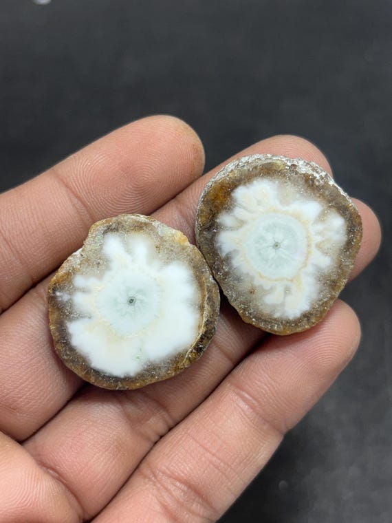 Natural Solar Quartz Pair | White Solar Quartz Slice | Stalactite Quartz Cabochon | Healing Crystal Jewelry Making Stone | Loose Gemstone