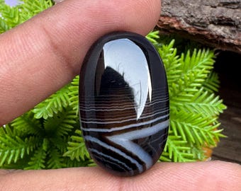 Beautiful Black Banded Agate Gemstone, Outstanding Banded Agate Cabochon Loose Gemstone Black Agate Stone For Jewelry 27 CT 30x19x6 MM D#134
