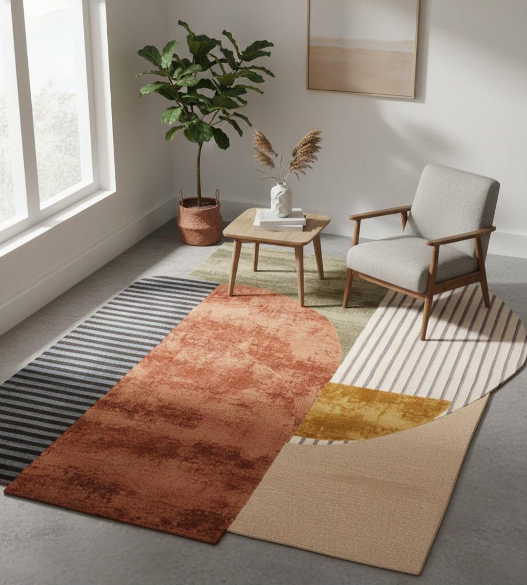 Modern Abstract Area Rug, Color Block Living Room Carpet, Neutral ...