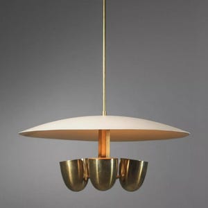 Italian Mid Century Antique 4 Light Modern Raw Brass Pendant Sputnik light Fixture Modern Brass