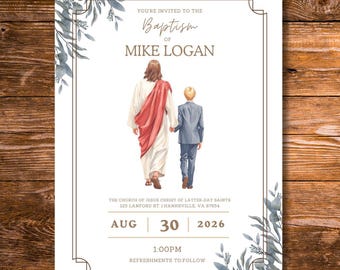 Invitación para el bautismo de un niño SUD - Editable / Plantilla SUD de Canva / Descarga digital