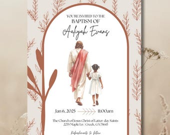 Invitación al bautismo de una niña SUD - Editable / Plantilla SUD de Canva / Descarga digital