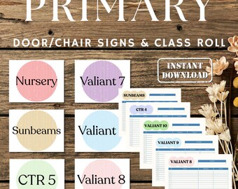 LDS Primary Classroom Decor: Door Signs and Class Roll - Digital Download