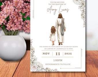 Invitación al bautismo de una niña SUD - Editable / Plantilla SUD de Canva / Descarga digital