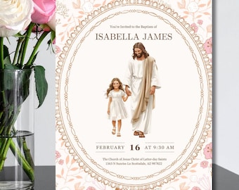 Invitación al bautismo de una niña SUD - Editable / Plantilla SUD de Canva / Descarga digital