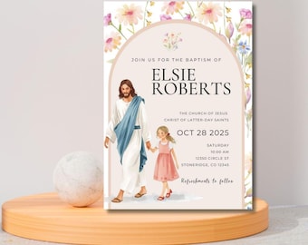 Invitación al bautismo de una niña SUD - Editable / Plantilla SUD de Canva / Descarga digital