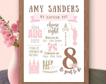 Arte imprimible del metro para el bautismo de los Santos de los Últimos Días / Plantilla de Etsy / Descarga digital / Póster del bautismo de una niña
