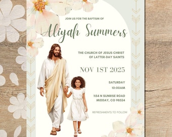 Invitación al bautismo de una niña SUD - Editable / Plantilla SUD de Canva / Descarga digital