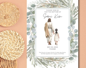 Invitación al bautismo de una niña SUD - Editable / Plantilla SUD de Canva / Descarga digital