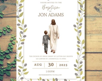 Invitación para el bautismo de un niño SUD - Editable / Plantilla SUD de Canva / Descarga digital