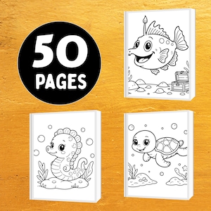 50 Sea Creatures Coloring Book / Kids Coloring Book / Toddler Coloring Book / Kids Coloring Pages / Sea animals coloring book