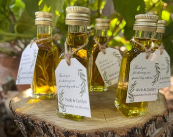 Mini-olijfoliebedankjes – Grieks extra vierge – flessen met kruidenextract van 20 ml – trouwbedankjes, doop, vrijgezellenfeestcadeau-gepersonaliseerd label
