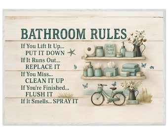 Funny Bathroom Rules Art – Rustic Farmhouse Restroom Decor