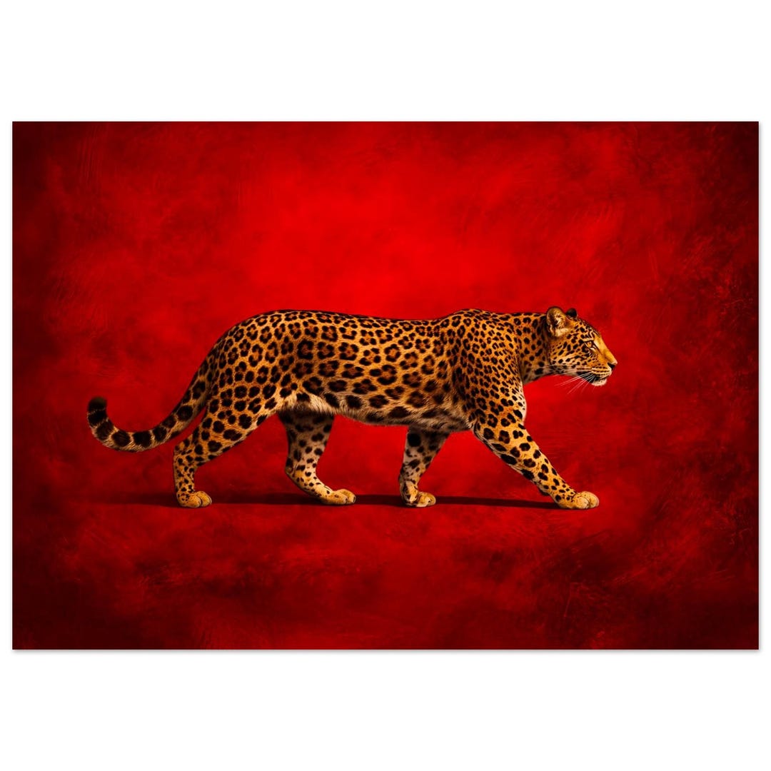 Red Leopard Wall Art, Bold African Wildlife Print, Gym Office Decor ...