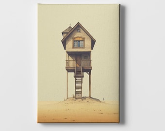 Surreal House Canvas Print | Minimalist Dreamscape Wall Art