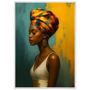 Regal African Woman Wall Art – Colorful Bold Headwrap Portrait – Modern African artwork-Afrocentric Canvas Decor for Home,Office & Workspace