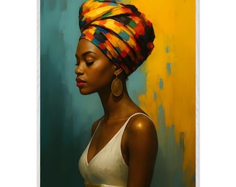 Afrocentric Wall Art, Black Woman Headwrap Portrait Canvas, African American Art, Home Decor