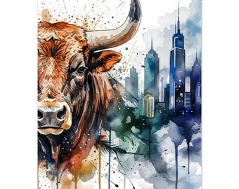 Stock Market Watercolor Art, Finance Wall Decor, Trader Office Print, Wall Street Canvas