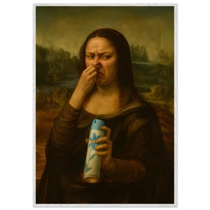 Funny Mona Lisa Bathroom Wall Art – Da Vinci Parody Toilet Humor Print – Framed or Poster – Quirky Bathroom Decor – La Joconde Art Toilettes