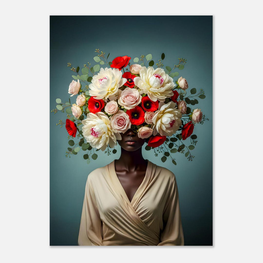 Floral Woman Portrait Art Print – Botanical Headpiece Canvas - Etsy