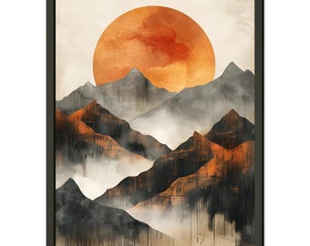 Abstract Mountain Sunset Canvas Art, Modern Minimalist Landscape Print, Calming Nature Home Decor