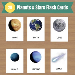 20 Planets & Stars Flash Cards | Space Printable for Kids | Astronomy Learning PDF | Solar System Educational Cards |  Science Activity