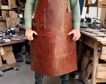 Personalized Full Grain Leather Apron | Custom Name Engraved | Welding, Woodworking, BBQ Apron