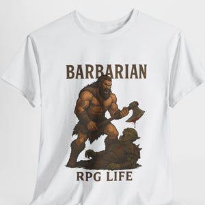 Fantasy RPG Barbarian Unisex Heavy Cotton Tee, Gamer T-Shirt, Dungeons and Dragons Shirt, Roleplaying Game Top, Gaming Apparel