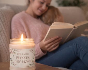 Her Faith Blesses This Home Candle | 9oz Soy Jar with White Lid